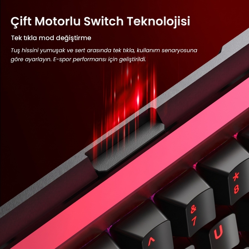 Aula AG60 Max Alüminyum Manyetik Klavye Hall Effect Frostcore Switch 8000Hz RGB TKL Hot Swap Oyuncu Klavyesi Kırmızı - 4