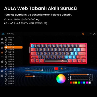 Aula AG60 Max Alüminyum Manyetik Klavye Hall Effect Frostcore Switch 8000Hz RGB TKL Hot Swap Oyuncu Klavyesi Kırmızı - 6