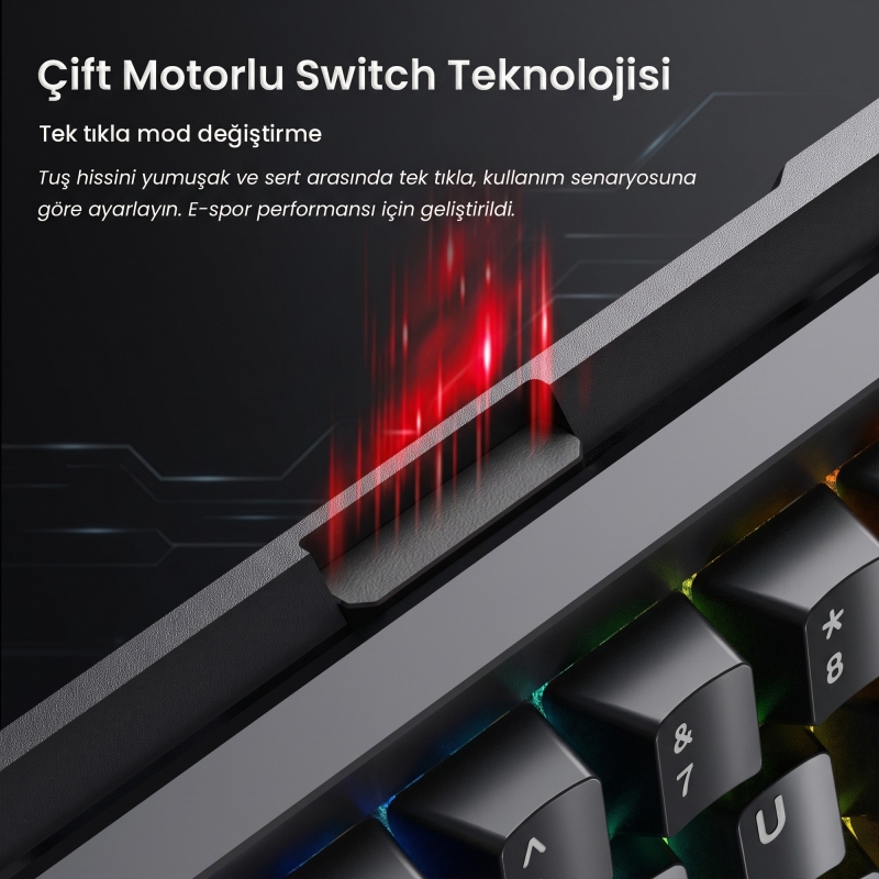 Aula AG60 Pro Alüminyum Manyetik Klavye Hall Effect Aether Switch 8000Hz RGB TKL Hot Swap Oyuncu Klavyesi Şeffaf Siyah - 4