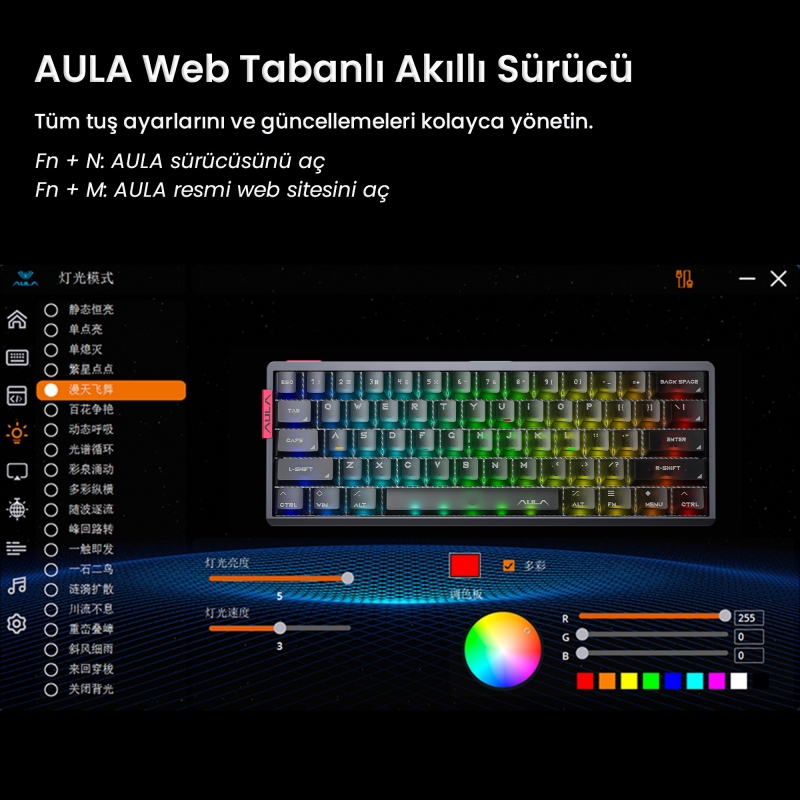 Aula AG60 Pro Alüminyum Manyetik Klavye Hall Effect Aether Switch 8000Hz RGB TKL Hot Swap Oyuncu Klavyesi Şeffaf Siyah - 6