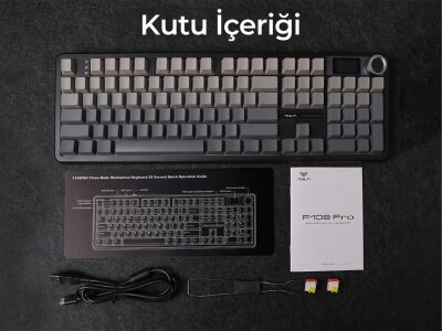 Aula F108 Pro Ekranlı Mekanik Klavye Zephyr Switch RGB Hot Swap 8000mAh Makrolu Oyuncu Klavyesi Gri - 11