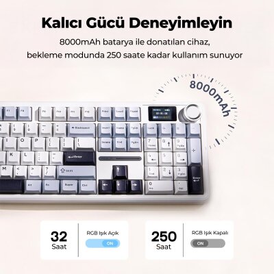 Aula F108 Pro Ekranlı Mekanik Klavye Reaper Switch RGB Hot Swap 8000mAh Makrolu Oyuncu Klavyesi Mavi - 6