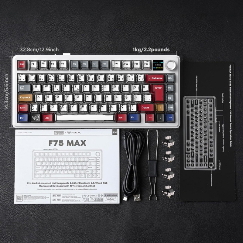 Aula F75 Max Mekanik RGB TKL GrayWood V4 Switch Kablosuz Makrolu Hot Swap Türkçe Q Klavye Comic - 8