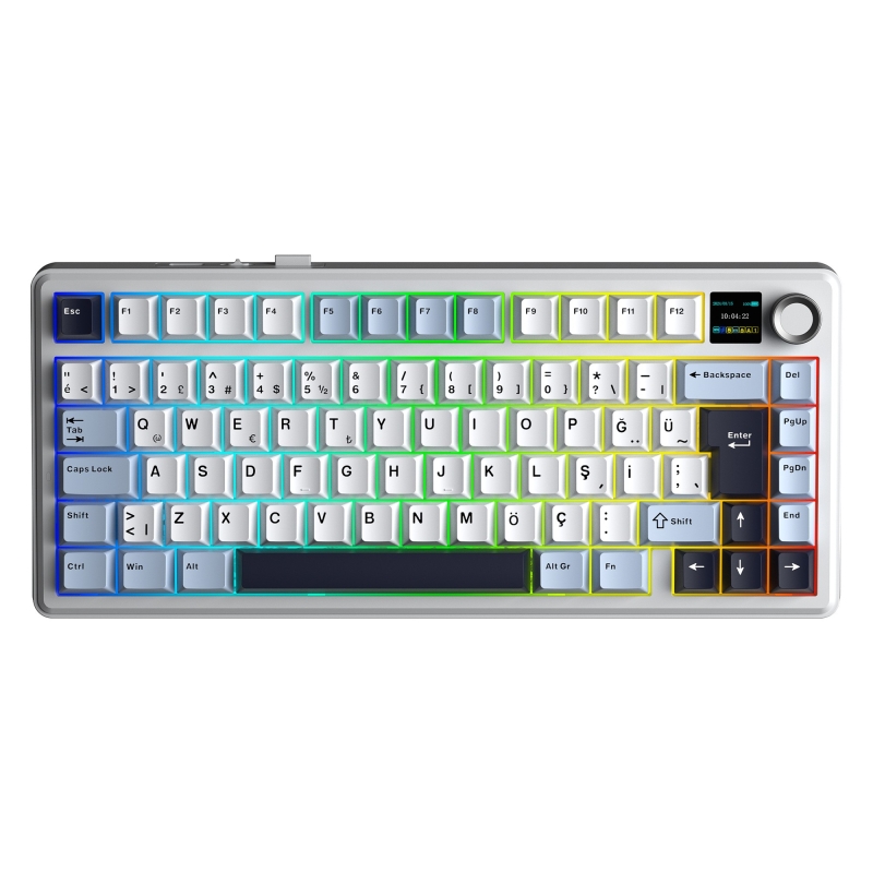 Aula F75 Max Mekanik RGB TKL GrayWood V4 Switch Kablosuz Makrolu Hot Swap Türkçe Q Klavye Lacivert - 1