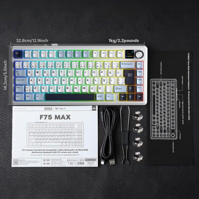 Aula F75 Max Mekanik RGB TKL GrayWood V4 Switch Kablosuz Makrolu Hot Swap Türkçe Q Klavye Lacivert - 7