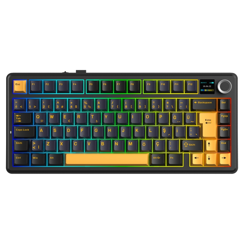 Aula F75 Max Mekanik RGB TKL GrayWood V4 Switch Kablosuz Makrolu Hot Swap Türkçe Q Klavye Siyah - 1