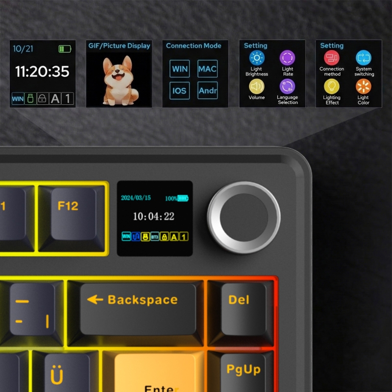 Aula F75 Max Mekanik RGB TKL GrayWood V4 Switch Kablosuz Makrolu Hot Swap Türkçe Q Klavye Siyah - 3