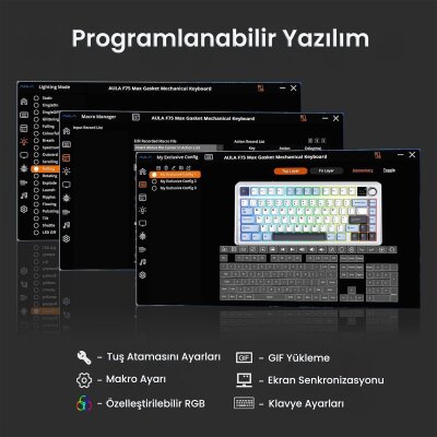 Aula F75 Max Mekanik RGB TKL Reaper Switch Kablosuz Makrolu Hot Swap Klavye Lacivert - 6