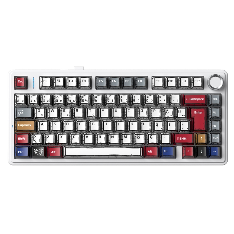Aula F75 Mekanik RGB TKL GrayWood V4 Switch Kablosuz Makrolu Hot Swap Türkçe Q Klavye Comic - 1