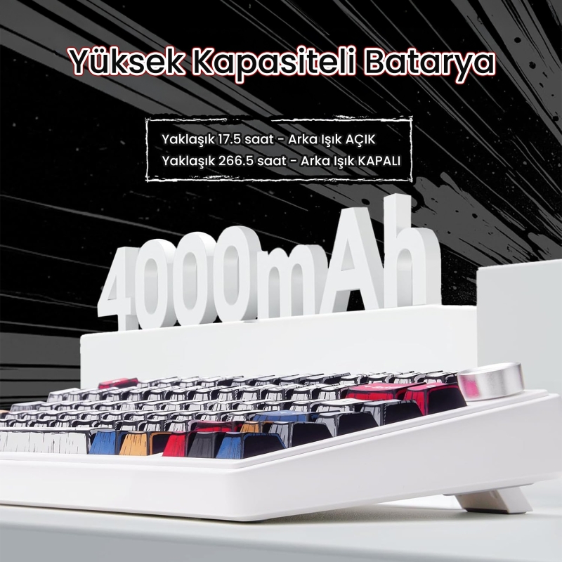 Aula F75 Mekanik RGB TKL GrayWood V4 Switch Kablosuz Makrolu Hot Swap Türkçe Q Klavye Comic - 5