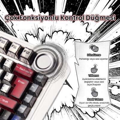 Aula F75 Mekanik RGB TKL GrayWood V4 Switch Kablosuz Makrolu Hot Swap Türkçe Q Klavye Comic - 8