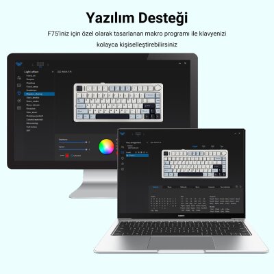 Aula F75 Mekanik RGB TKL Ice Vein Switch Kablosuz Makrolu Hot Swap Klavye Lacivert - 8