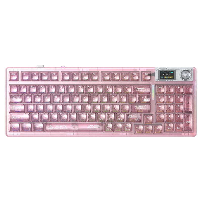 Aula F98 Pro V3 OLED Ekranlı Crystal Switch Makrolu Kablosuz RGB Hot-Swap Gasket Pre-Lubed Switch Mekanik Klavye Şeffaf Pembe - 1