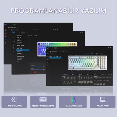 Aula F99 Mekanik RGB Star Vector Switch 3 Modlu Kablosuz Makrolu Hot Swap Klavye Desenli Beyaz - 6