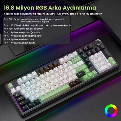 Aula F99 Pro 3 Modlu RGB Hot Swap Mekanik Star Vector Switch Kablosuz Makrolu Klavye Yeşil - 4