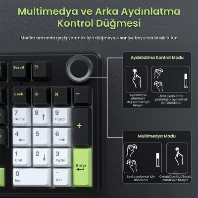 Aula F99 Pro 3 Modlu RGB Hot Swap Mekanik Star Vector Switch Kablosuz Makrolu Klavye Yeşil - 5