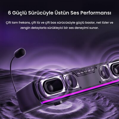 Aula GS6 PRO 10W RGB Bluetooth USB Kablolu Soundbar Hoparlör Player Özellikli Speaker Siyah - 2