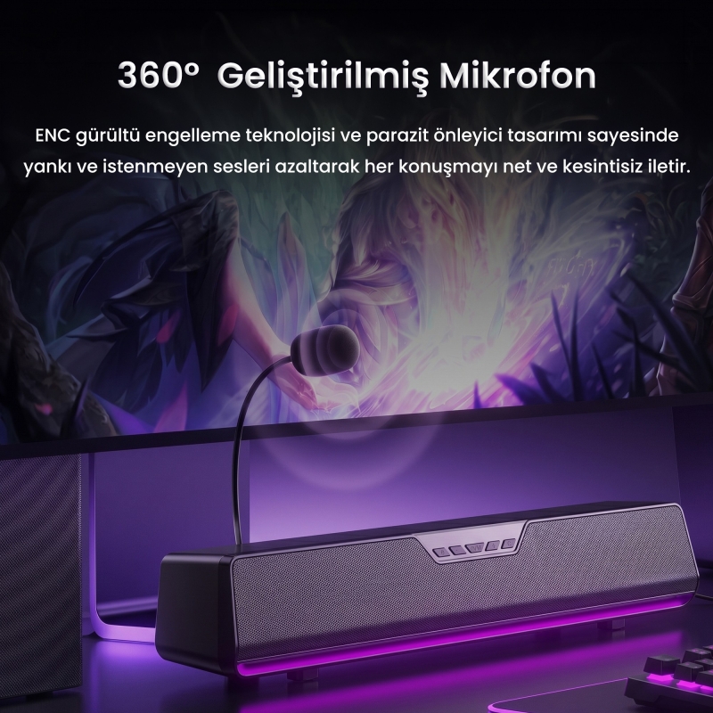 Aula GS6 PRO 10W RGB Bluetooth USB Kablolu Soundbar Hoparlör Player Özellikli Speaker Siyah - 5