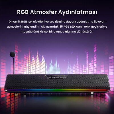 Aula GS6 PRO 10W RGB Bluetooth USB Kablolu Soundbar Hoparlör Player Özellikli Speaker Siyah - 6