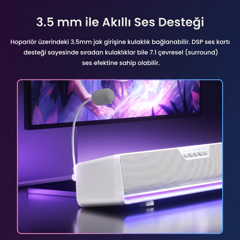 Aula GS6 PRO 10W RGB Bluetooth USB Kablolu Soundbar Hoparlör Player Özellikli Speaker Siyah - 8