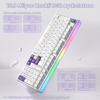 Aula Hero 99 Hall Effect Manyetik Klavye Rapid Trigger GrayWood Switch 8000Hz RGB Hot Swap Oyuncu Klavyesi Mor - 3