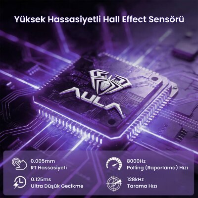 Aula Hero 99 Hall Effect Manyetik Klavye Rapid Trigger GrayWood Switch 8000Hz RGB Hot Swap Oyuncu Klavyesi Mor - 6