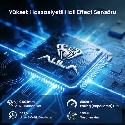 Aula Hero 99 Hall Effect Manyetik Klavye Rapid Trigger Wing Chun Switch 8000Hz RGB Hot Swap Oyuncu Klavyesi Mavi - 6