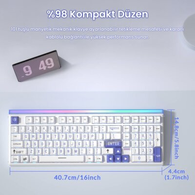 Aula Hero 99 Hall Effect Manyetik Klavye Rapid Trigger Wing Chun Switch 8000Hz RGB Hot Swap Oyuncu Klavyesi Mavi - 7