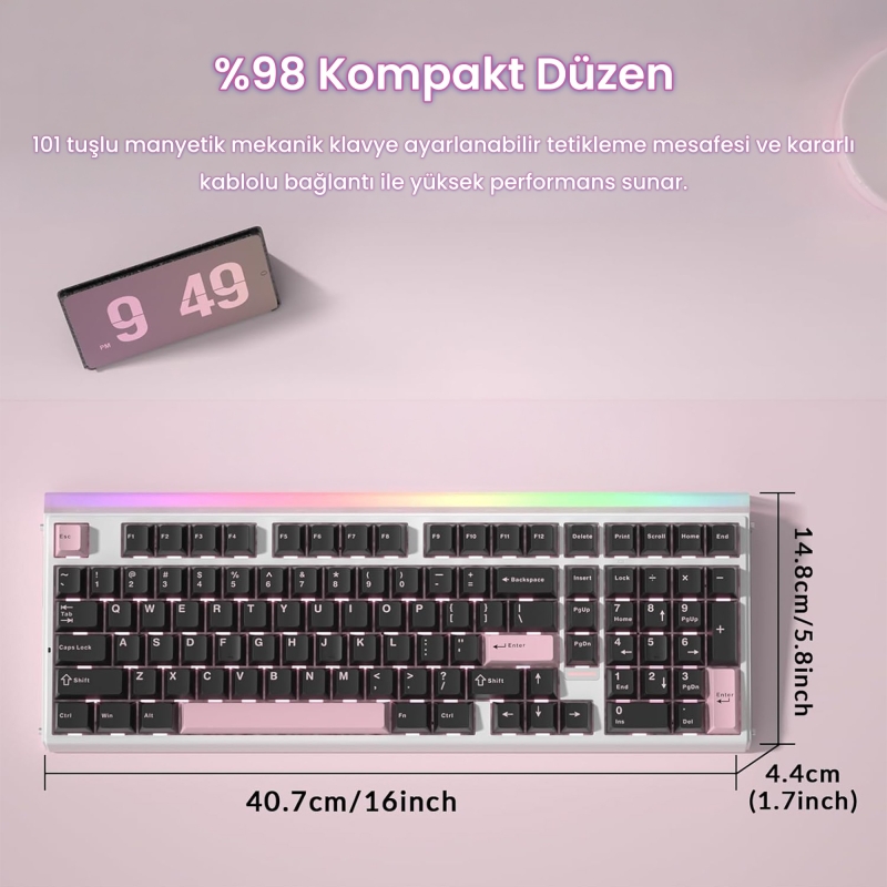 Aula Hero 99 Hall Effect Manyetik Klavye Rapid Trigger Wing Chun Switch 8000Hz RGB Hot Swap Oyuncu Klavyesi Siyah - 7
