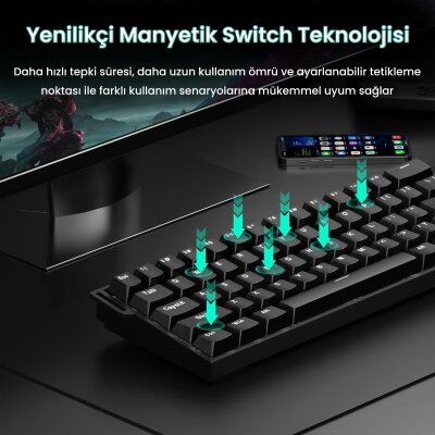 Aula Mini 60 He Hall Effect Manyetik Klavye Rapid Trigger Stromrise Switch 8000Hz TKL Hot Swap Oyuncu Klavyesi Siyah - 3