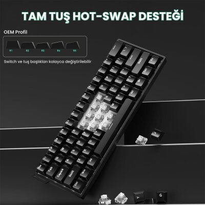 Aula Mini 60 He Hall Effect Manyetik Klavye Rapid Trigger Stromrise Switch 8000Hz TKL Hot Swap Oyuncu Klavyesi Siyah - 5