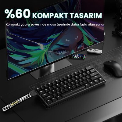 Aula Mini 60 He Hall Effect Manyetik Klavye Rapid Trigger Stromrise Switch 8000Hz TKL Hot Swap Oyuncu Klavyesi Siyah - 6