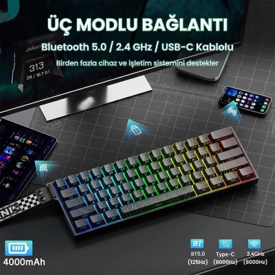 Aula Mini 60 He Max Hall Effect Manyetik Klavye Rapid Trigger Spiritcloud Switch 8000Hz RGB TKL Hot Swap Oyuncu Klavyesi Siyah - 3