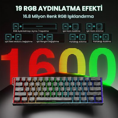 Aula Mini 60 He Max Hall Effect Manyetik Klavye Rapid Trigger Spiritcloud Switch 8000Hz RGB TKL Hot Swap Oyuncu Klavyesi Siyah - 5