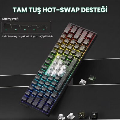 Aula Mini 60 He Max Hall Effect Manyetik Klavye Rapid Trigger Spiritcloud Switch 8000Hz RGB TKL Hot Swap Oyuncu Klavyesi Siyah - 6