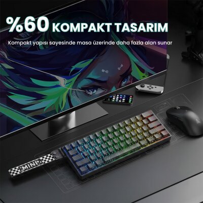 Aula Mini 60 He Max Hall Effect Manyetik Klavye Rapid Trigger Spiritcloud Switch 8000Hz RGB TKL Hot Swap Oyuncu Klavyesi Siyah - 7
