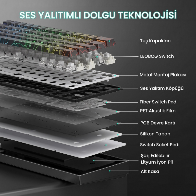 Aula Mini 60 He Max Hall Effect Manyetik Klavye Rapid Trigger Spiritcloud Switch 8000Hz RGB TKL Hot Swap Oyuncu Klavyesi Siyah - 8