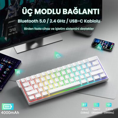 Aula Mini 60 He Pro Hall Effect Manyetik Klavye Rapid Trigger Mistcloud Switch 8000Hz RGB TKL Hot Swap Oyuncu Klavyesi Beyaz - 3