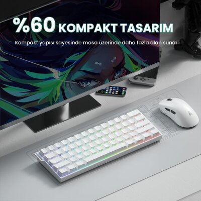 Aula Mini 60 He Pro Hall Effect Manyetik Klavye Rapid Trigger Mistcloud Switch 8000Hz RGB TKL Hot Swap Oyuncu Klavyesi Beyaz - 7