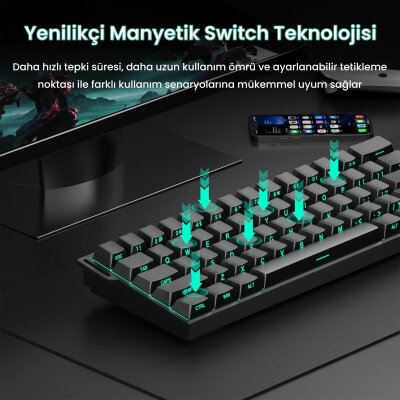 Aula Mini 60 He Pro Hall Effect Manyetik Klavye Rapid Trigger Stromrise Switch 8000Hz RGB TKL Hot Swap Oyuncu Klavyesi Siyah - 4
