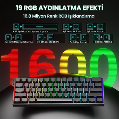 Aula Mini 60 He Pro Hall Effect Manyetik Klavye Rapid Trigger Stromrise Switch 8000Hz RGB TKL Hot Swap Oyuncu Klavyesi Siyah - 5