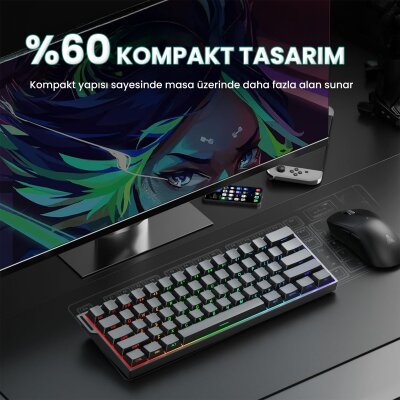 Aula Mini 60 He Pro Hall Effect Manyetik Klavye Rapid Trigger Stromrise Switch 8000Hz RGB TKL Hot Swap Oyuncu Klavyesi Siyah - 7