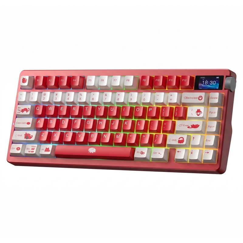 Aula Nova75 Mekanik RGB Klavye TKL Meteor Ice Cream Switch Tri Mode Kablosuz Makrolu Hot Swap Gaming Oyuncu Klavyesi Kırmızı - 1
