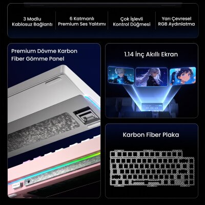 Aula Nova75 Mekanik RGB Klavye TKL Meteor Ice Cream Switch Tri Mode Kablosuz Makrolu Hot Swap Gaming Oyuncu Klavyesi Kırmızı - 2