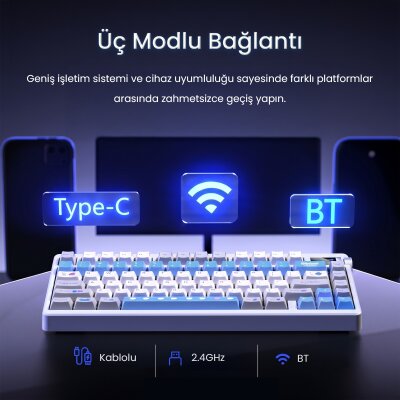 Aula Nova75 Mekanik RGB Klavye TKL Strawberry Mint Switch Tri Mode Kablosuz Makrolu Hot Swap Gaming Oyuncu Klavyesi Gradyan Pembe - 5