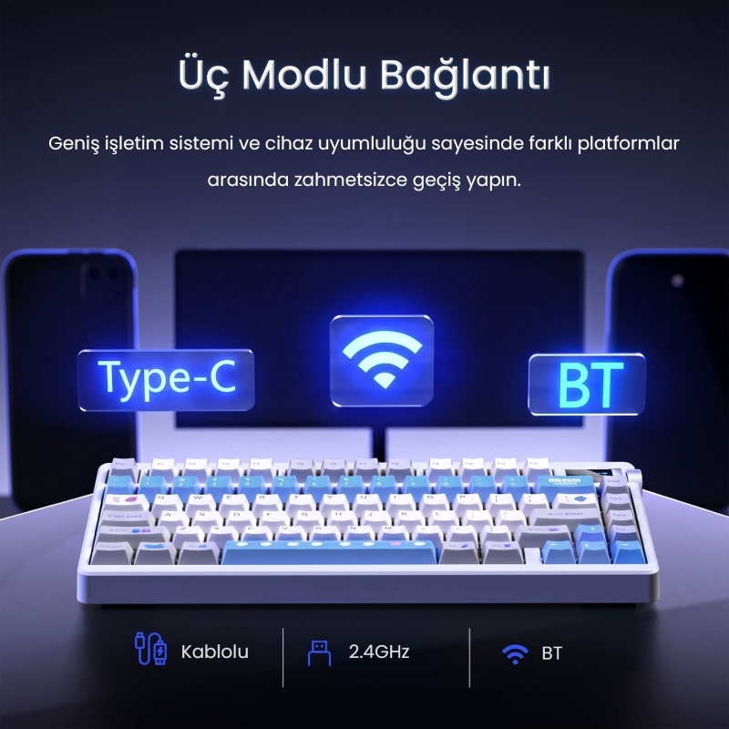 Aula Nova75 Mekanik RGB Klavye TKL Strawberry Mint Switch Tri Mode Kablosuz Makrolu Hot Swap Gaming Oyuncu Klavyesi Gradyan Pembe - 5