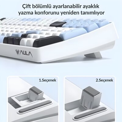 Aula S100 Pro Red Switch How Swap RGB Mekanik Klavye Bluetooth Kablolu Kablosuz Bağlantı Mavi - 3