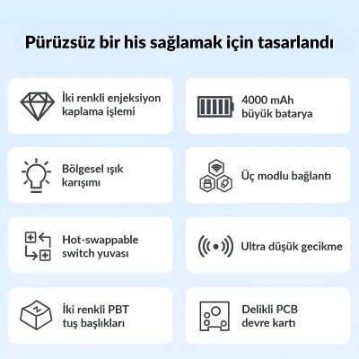 Aula S100 Pro Red Switch How Swap RGB Mekanik Klavye Bluetooth Kablolu Kablosuz Bağlantı Mavi - 6