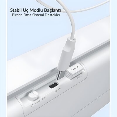 Aula S100 Pro Red Switch How Swap RGB Mekanik Klavye Bluetooth Kablolu Kablosuz Bağlantı Mavi - 7