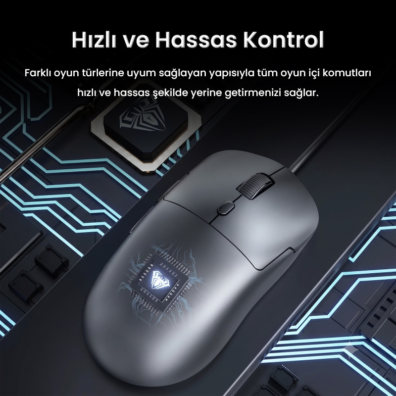 Aula S35 7200 DPI RGB Efektli Makrolu USB Kablolu Gaming Oyuncu Mouse Siyah - 2
